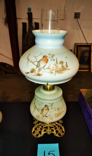 1800'S OIL LAMP with BIRD