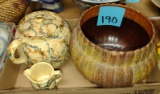 POTTERY PLANTER & SPONGEWARE (COOKIE JAR LID REPAIRED) - PICK UP ONLY