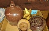 STONEWARE JUG &  LID, STAR, BUTTER STAMP (missing center knob) - PICK UP ONLY