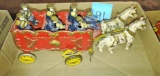 VINTAGE CAST IRON KENTON OVERLAND CIRCUS BAND  WAGON & HORSES