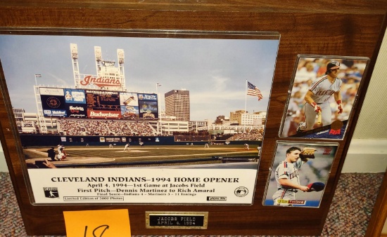 1994 JACOBS FIELD PLAQUE (15X12) OPENER GAME WITH THOME & SORRENTO CARDS 1993