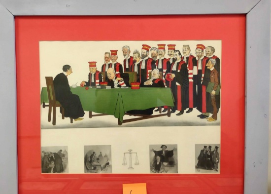 EARLY COURT ROOM COLOR LITHOGRAPH - PICK UP ONLY