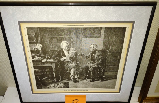 FRAMED 1874 HARPERS WEEKLY "KNOTTY POINT - SUBMITTING THE CASE TO THE FAMILY LAWYER" (16.5X14)