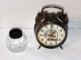 CLEVELAND INDIANS BULOVA ALARM CLOCK AND BASEBALL BANK