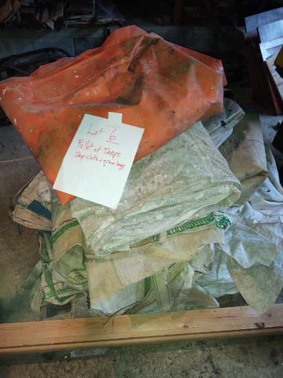 PALLET OF USED TARPS, DROP CLOTHS, GRAIN BAGS - PICK UP ONLY