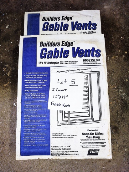 (2) BUILDERS EDGE 12X18" GABLE VENTS - PICK UP ONLY