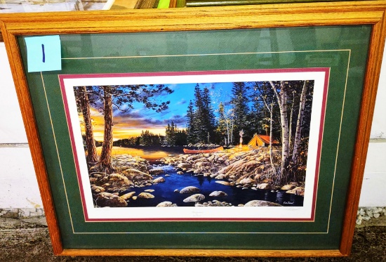 SIGNED JIM HANSEL "HEADWATERS" #83/498 FRAMED PRINT (33X27") -  PICK UP ONLY