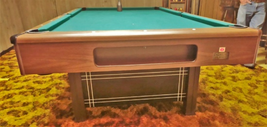 8 FT. SLATE TOP EBONITE BILLIARDS POOL TABLE with RACK, BALLS, STICKS, ETC. - PICK UP ONLY