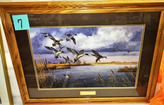 SIGNED HAYDEN LAMBSON "IN COMING" FRAMED PRINT #906/5500 (34X26") - PICK UP ONLY