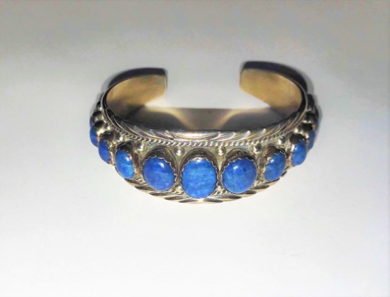 SIGNED J. JOHNSON STERLING & LAPIS LAZULI BRACELET