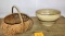 ANTIQUE MIXING BOWL (Crowsfoot) & PRIMITIVE BASKET 