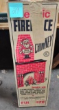 VINTAGE ELECTRIC FIREPLACE , CHIMNEY, LOGS, ETC - UNOPENED BOX -  PICK UP ONLY