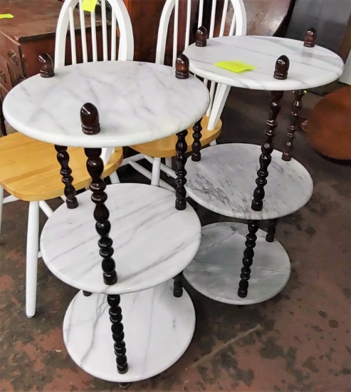 PAIR OF MARBLE TIERED STANDS -  PICK UP ONLY
