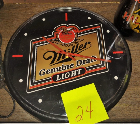 MILLER PLASTIC ADVERTISING CLOCK -  PICK UP ONLY