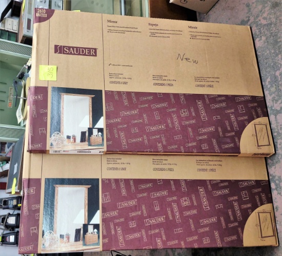 2 NEW IN BOX SAUDER MIRRORS (37.75TALL X 37.5W X 3.5DEEP) - PICK UP ONLY -