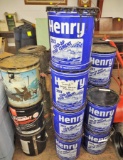 LARGE LOT OF HENRY COLD-AP ROOF CEMENT (GOOD SHAPE-ONLY 1 PARTIALLY USED) - PICK UP ONLY