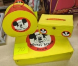 LIKE NEW VINTAGE MICKEY MOUSE CLUB 3 PC. VINYL LUGGAGE SET by TRAVEL TOY DIV OF PREPAC, INC