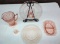 PINK DEPRESSION GLASS (Bubble on pitcher base, chips on divided dish) - PICK UP ONLY