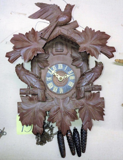 CARVED GERMAN CUCKOO CLOCK (NOT TESTED - NEEDS PENDULUM) - PICK UP ONLY