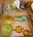 VINTAGE GLASSWARE, ETC,(Lg green bowl has roughness) - PICK UP ONLY