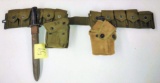 VINTAGE US AMMO BELT with BAYONETTE, SHEATH & CANTEEN