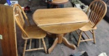 KITCHEN  OAK TABLE with 1 LEAF & 2 CHAIRS - PICK UP ONLY