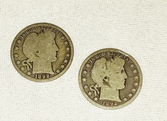(2) 1892-P BARBER SILVER HALF DOLLARS (FIRST YEAR ISSUE)