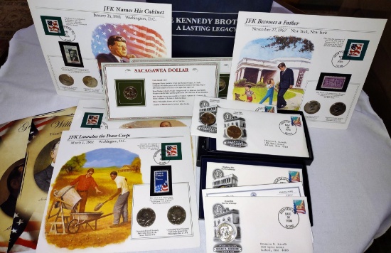 UNCIRCULATED : 12- SUSAN B. ANTHONY, 5-SACAGAWEA, 3-PRESIDENTIAL DOLLARS, 11-KENNEDY HALVES, 1 STATE