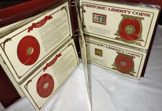 HISTORIC LIBERTY COIN ALBUM (12) COINS - MORGAN DOLLAR, SEATED LIBERTY COINS, BARBER COINS