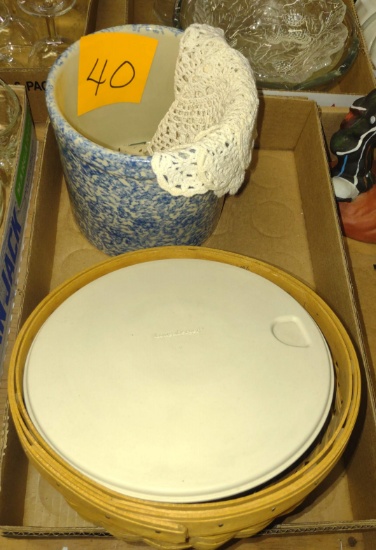 LONGABERGER with insert bowl, BLUE & WHITE CROCK - PICK UP ONLY