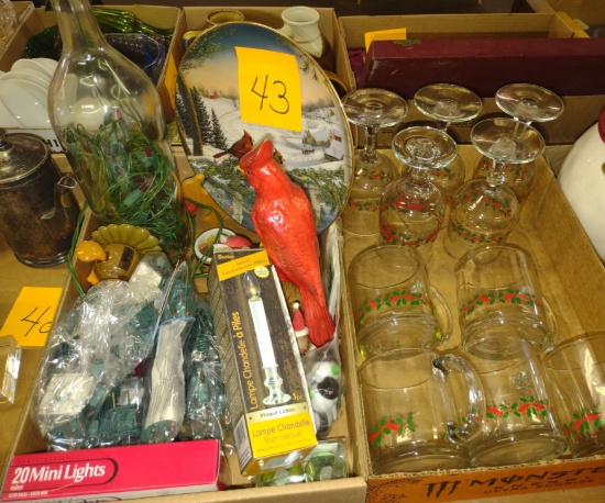 CHIRSTMAS GLASSES, PLATE, LIGHTS, ETC. - PICK UP ONLY