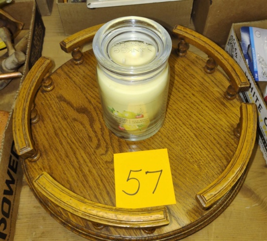 OAK LAZY SUSAN & NEVER USED ICED BERRY LEMONADE YANKEE CANDLE - PICK UP ONLY