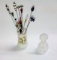 HATPIN HOLDER, PINS & SMALL GLASS COLOGNE BOTTLE