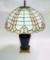 VINTAGE TIFFANY STYLE LAMP with BRASS & BLACK GLAZED BASE - PICK UP ONLY