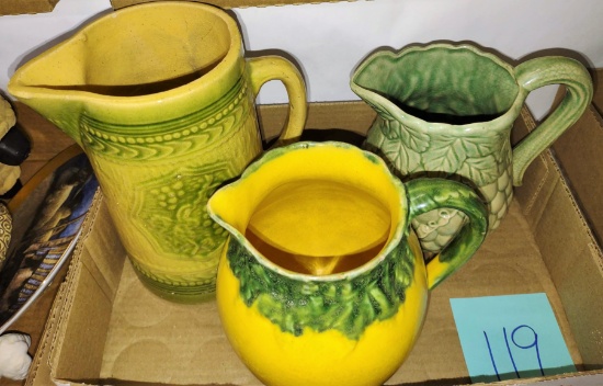 STONEWARE & POTTERY PITCHERS (Chip on lip of lg. pitcher) - PICK UP ONLY