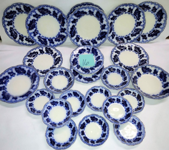 JOHNSON BROS. "NORMANDY" FLOW BLUE PLATES, BOWLS, ETC. (Nice condition) - PICK UP ONLY