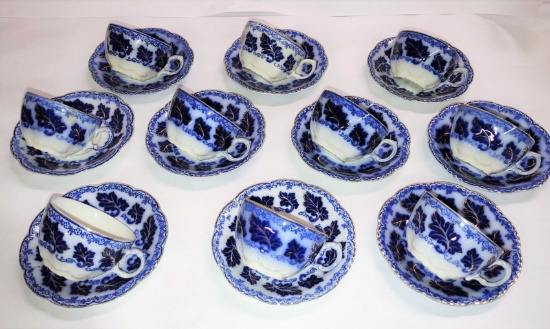 JOHNSON BROS "NORMANDY" FLOW BLUE CUPS & SAUCERS (Nice condition) - PICK UP
