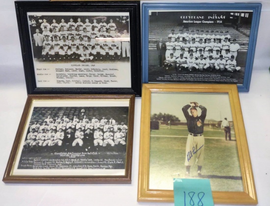 FRAMED TEAM PRINTS & SIGNED BOB LEMON PHOTO - PICK UP ONLY