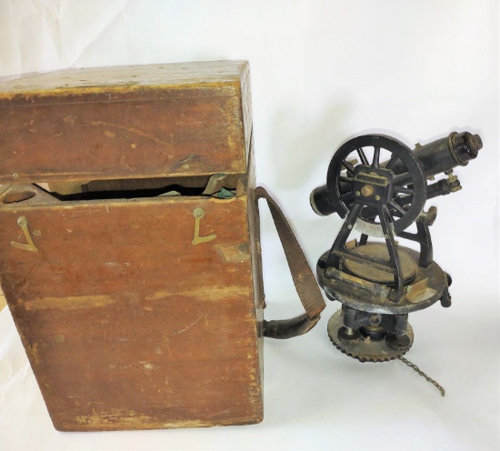 ANTIQUE W. & L.E. GURLEY TRANSIT IN ORIG WOODEN CASE - PICK UP ONLY