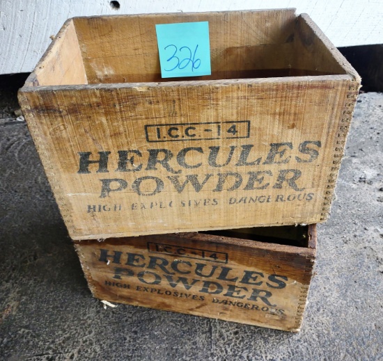 VINTAGE WOODEN DOVE-TAILED HERCULES HIGH EXPLOSIVE POWDER CRATES - PICK UP ONLY