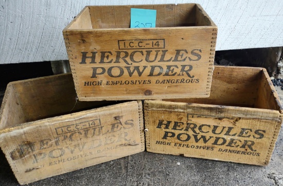 VINTAGE WOODEN DOVE-TAILED HERCULES HIGH EXPLOSIVE POWDER CRATES - PICK UP ONLY