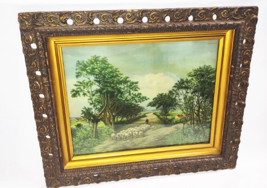 ANTIQUE FRAMED SHEPHERD PRINT - PICK UP ONLY