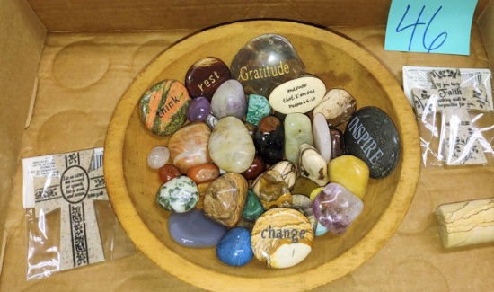 WOODEN BOWL OF STONES