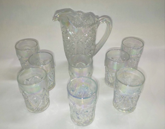 IRIDESCENT CLEAR CARNIVAL GLASS WATER SET - PICK UP ONLY