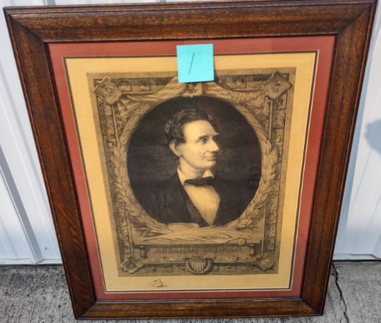 LARGE 1908 PORTRAIT ETCHING OF ABRAHAM LINCOLN by MAX ROSENTHAL (PENCIL SIGNED) - PICK UP ONLY