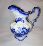 ANTIQUE ALFRED MEAKIN FLOW BLUE PITCHER 