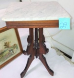 SMALL ANTIQUE MARBLE TOP WALNUT STAND - PICK UP ONLY