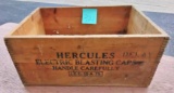 VINTAGE WOODEN DOVE-TAILED HERCULES BLASTING CAPS CRATE - PICK UP ONLY