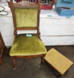 VICTORIAN SIDE CHAIR & FOOT STOOL - PICK UP ONLY