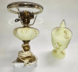 FENTON CUSTARD GLASS LAMP BASE & CANDY DISH (Signed Nancy Gribble) - PICK U